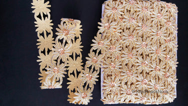 Embroidered Silver And Gold Zardozi Floral Trim, Threadwork Lace, Indian Trim